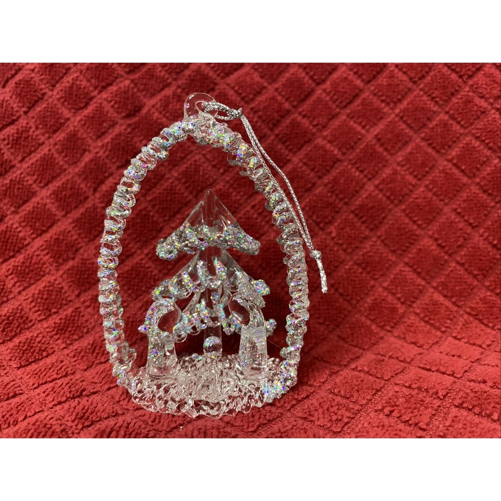 Hand Spun Glitter Nativity Glass Christmas Ornament